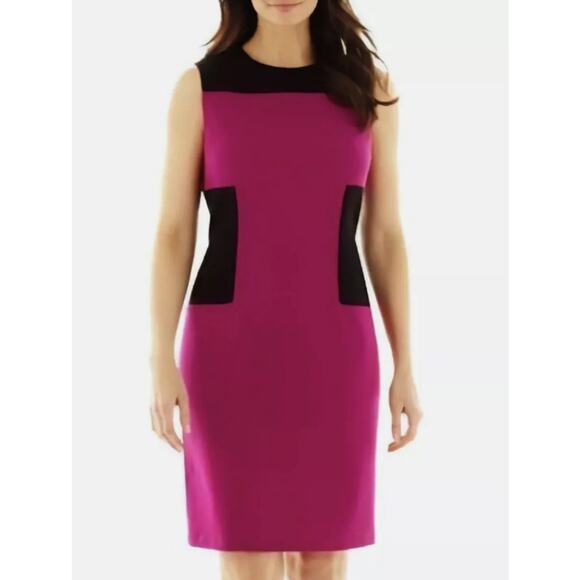 Danny & Nicole Dress Womens 16 Berry Black Colorblock Sheath Zipper Back Career - Picture 2 of 8